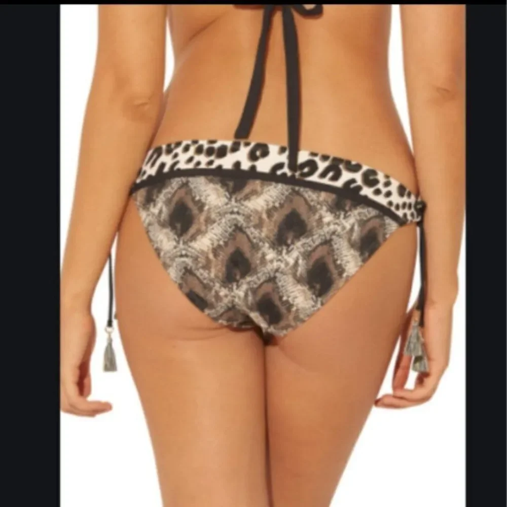 Bleu Rod Beattie Animal Print Triangle Bikini Top Tie Side Hipster Botto…